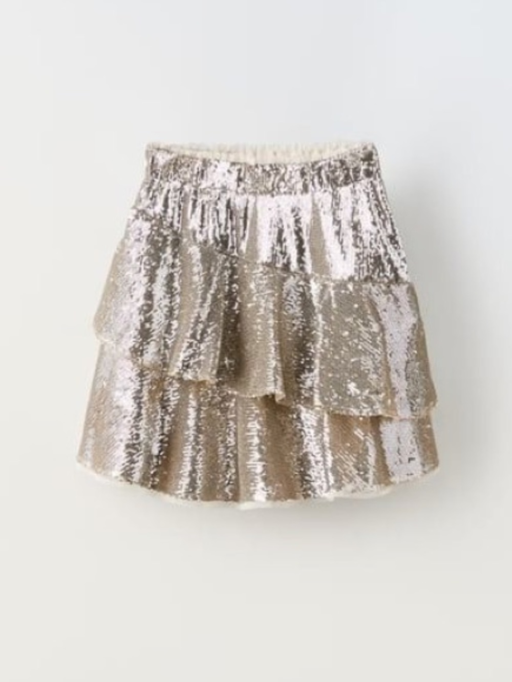 Zara Metallic Sequin Tiered Mini Skirt Silver Sz 11 y.o.